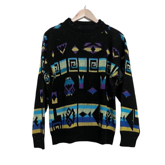 Vintage Jane Adams 90s Geometric Print Pullover Knit Sweater - Picture 1 of 7